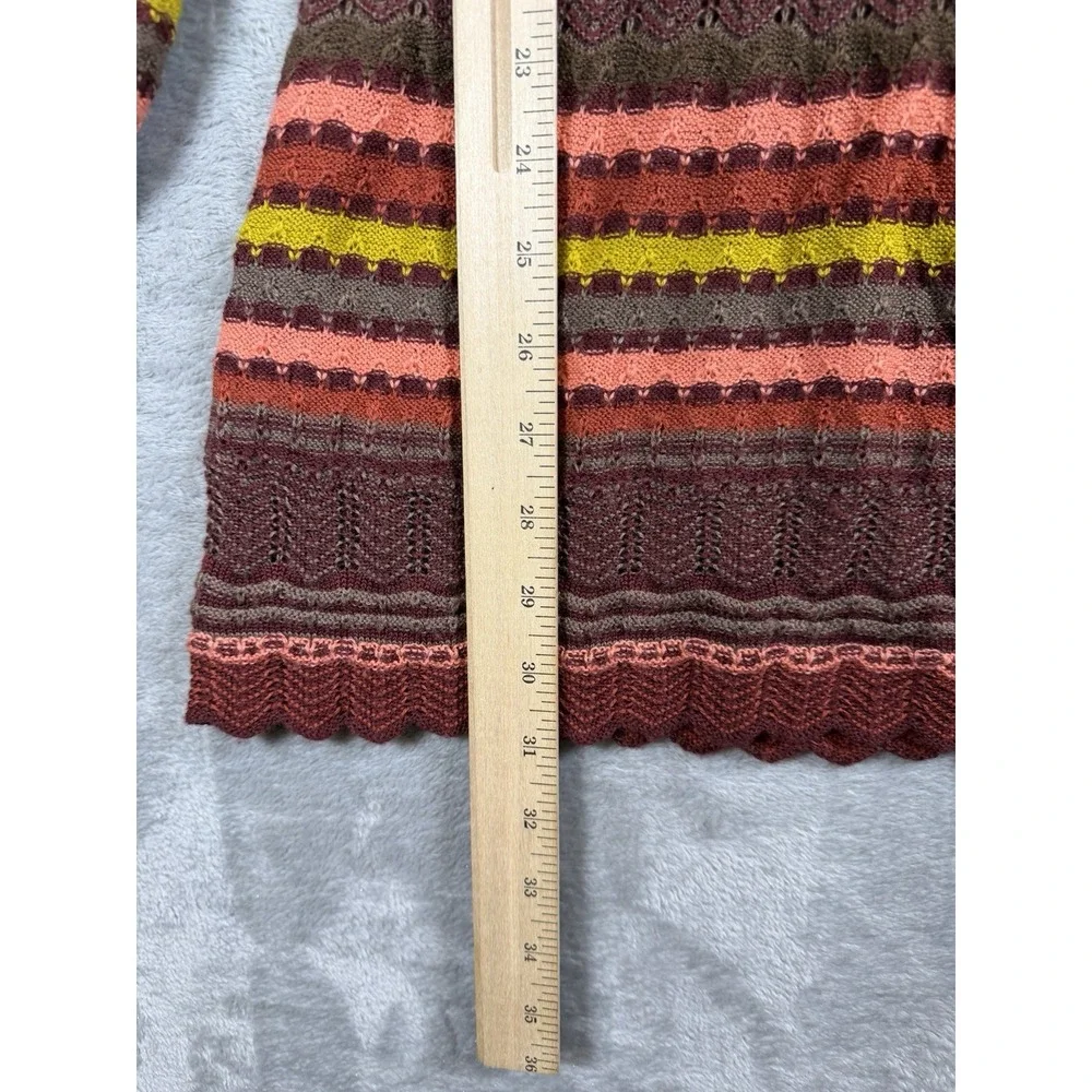 Free People Women's Boho Knit Sweater Tunic Burgundy Striped Long Sleeve Size L